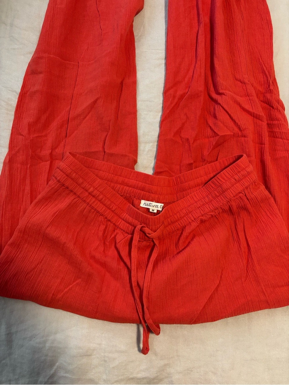 Red Cotton Wide-Leg Pants